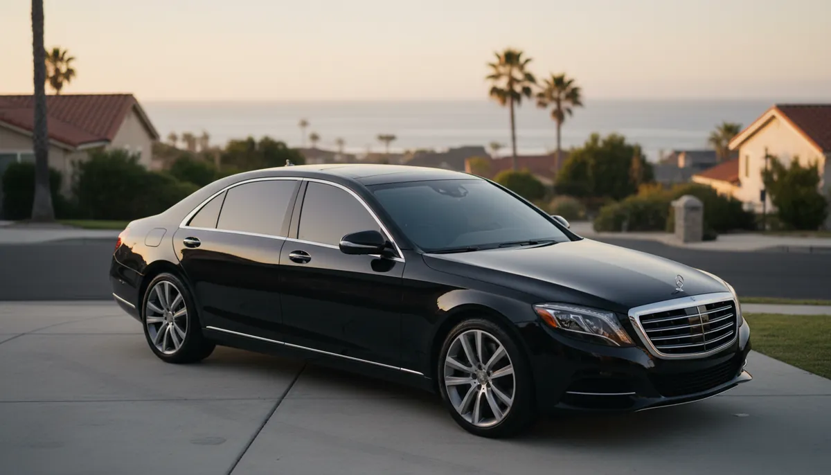 Mobile auto window tinting being installed at a customer's driveway in Oceanside